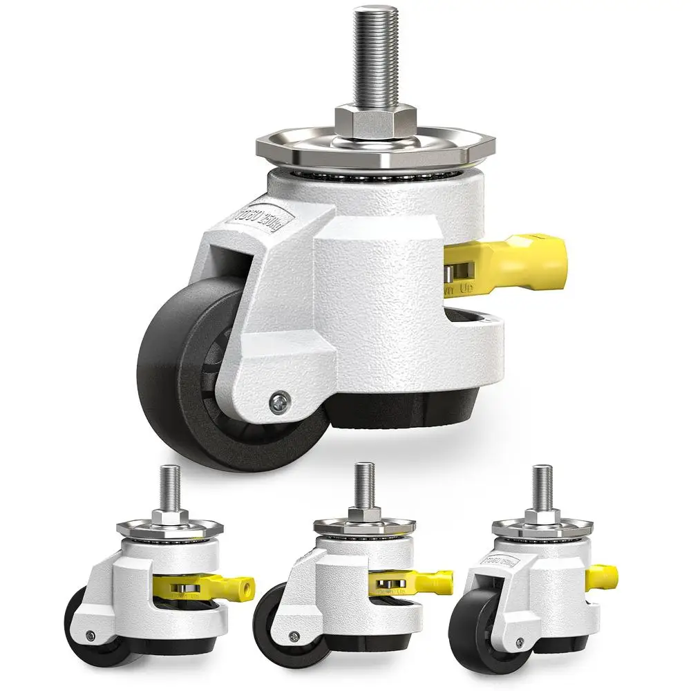 Retractable Leveling Stem Casters Set of 4 Heavy Duty with Adjustable Handle M12 & 1/2