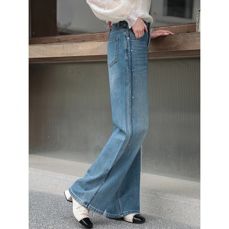 

Женские джинсы с высокой талией и прямыми штанинами, синие, повседневные, весна 2026, новые, комфортные, эластичные, дышащие, из смесового хлопка и денима