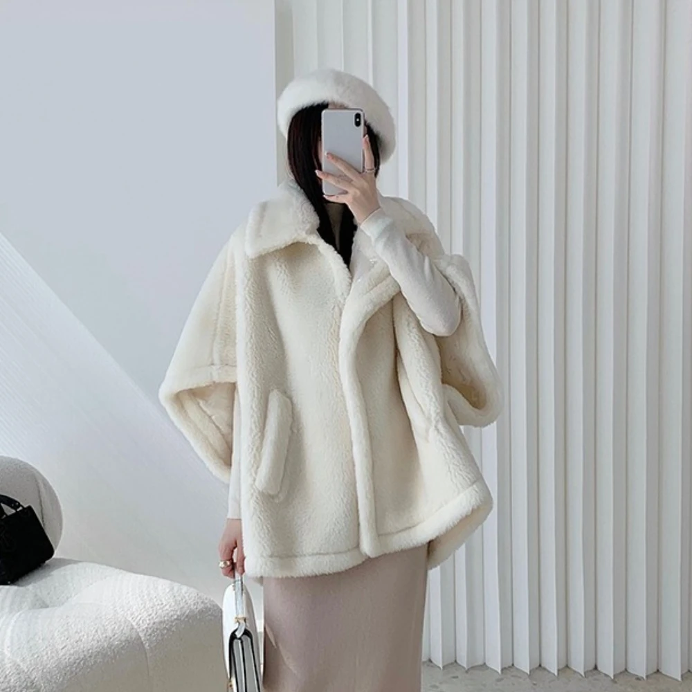 OFTBUY Wool Cloak Fashion Sheep Wool Jacket Winter Real Fur Coat Woolen Women Fashion Teddy Lady Streetwear Thick Warm Overcoat
