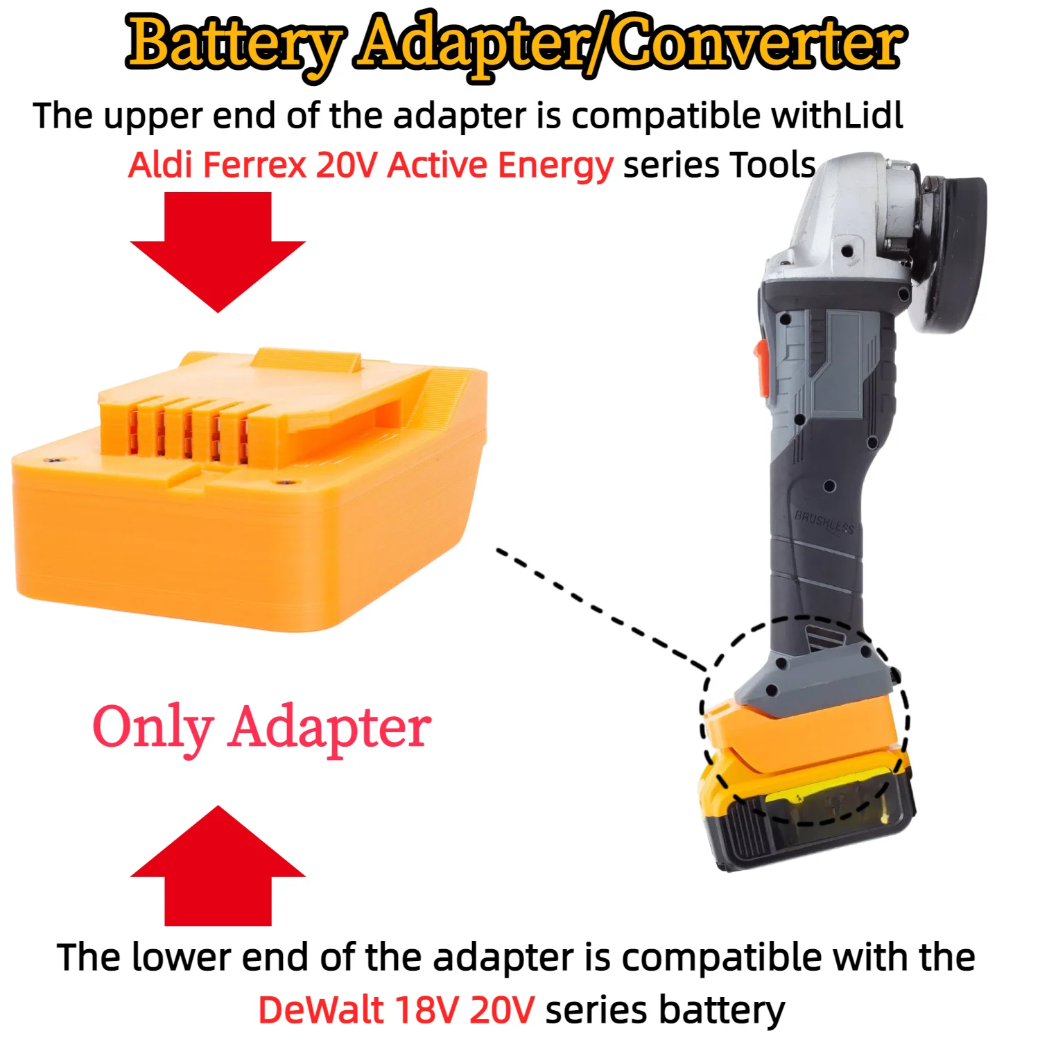 Lithium Ion Adapter/Converter for DeWalt 18V 20V Li-ion Battery TO Ferrex 20V Active Energy Cordless Drill Tools(Only Adapter)