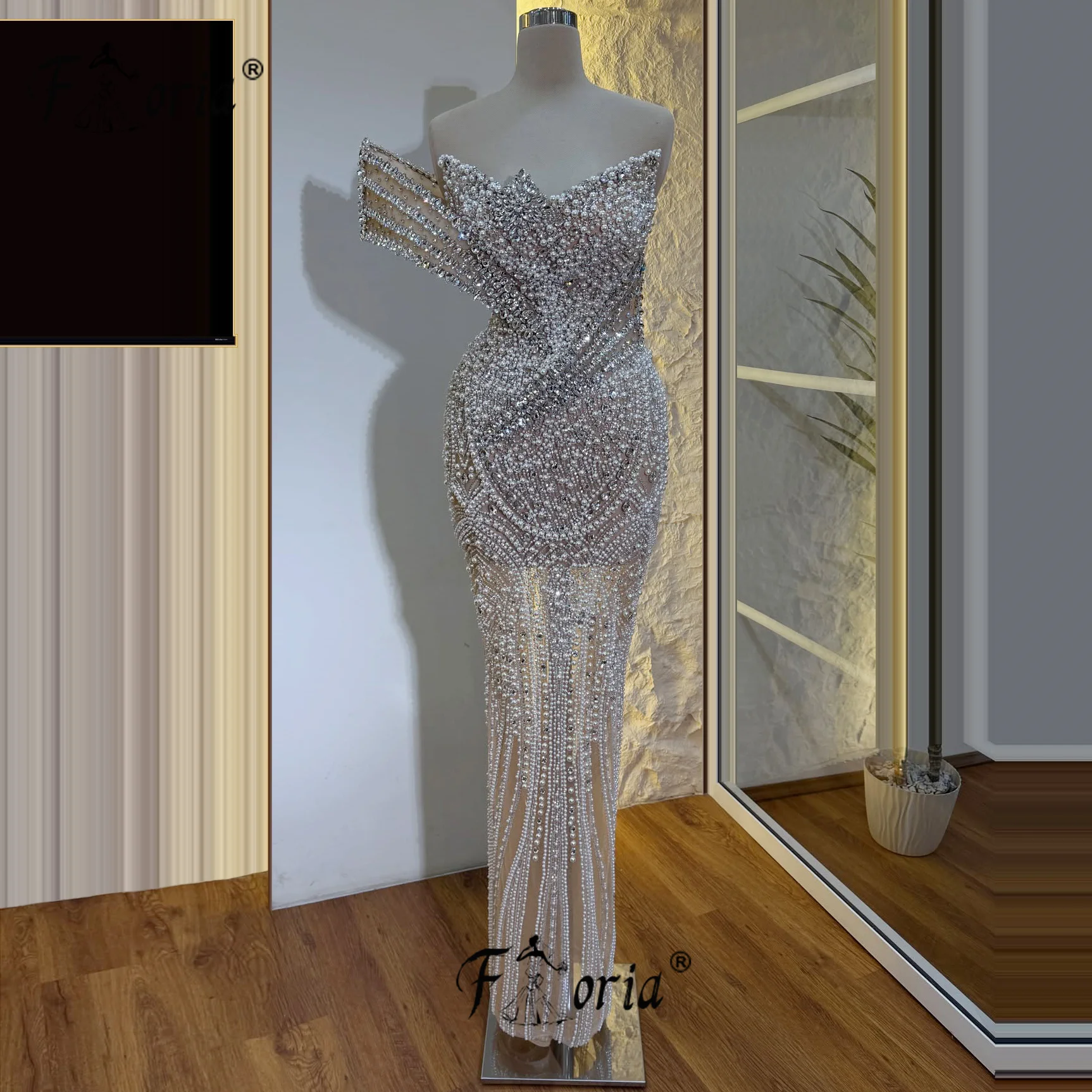 

Couture Crystal Nude Celebrity Wedding Dresses Gorgeous Full Pearl Beaded Mermaid Party Dress Robe de Soiree Elegant Gala 2025