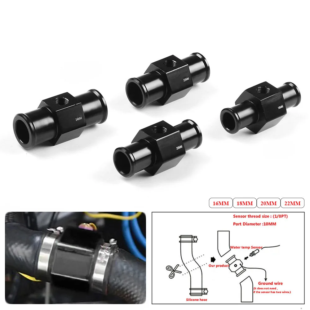 Medidor de temperatura del agua del radiador, Sensor de junta de temperatura del agua, adaptador de manguera con abrazadera, 16mm, 18mm, 20mm, 22mm