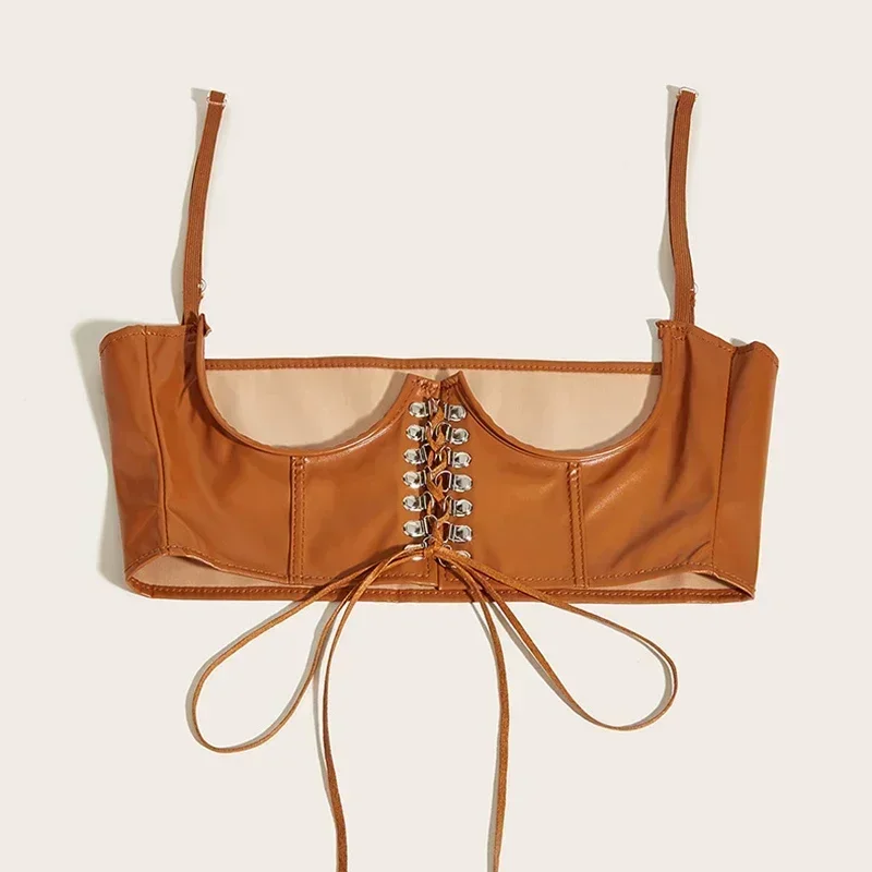 Women Corset Waist Support Gothic PU Leather Crop Top Lace-up Bandage Waist Bodyshaper Decorative Corset Women Accessory