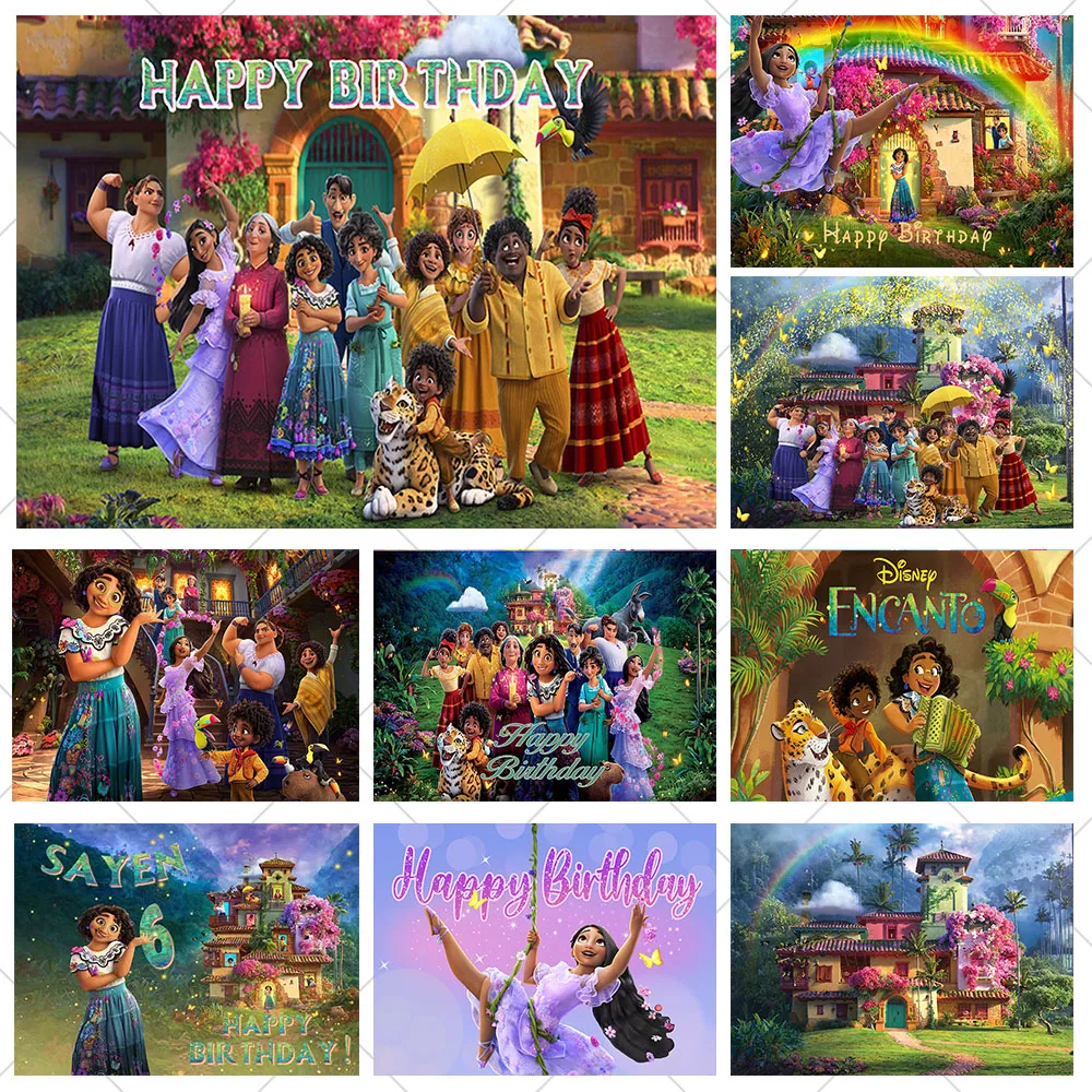 Disney Encanto Backdrop Kids Birthday Decoration Background Magic House Mirabel Family Vinyl Polyester Photography Decor Props