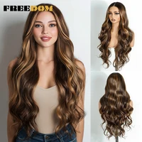 Pelucas delanteras de encaje sintético FREEDOM Body Wave para mujer, peluca sin pegamento de 6 ""x 4"", pelucas de encaje precortadas de color marrón ombré
