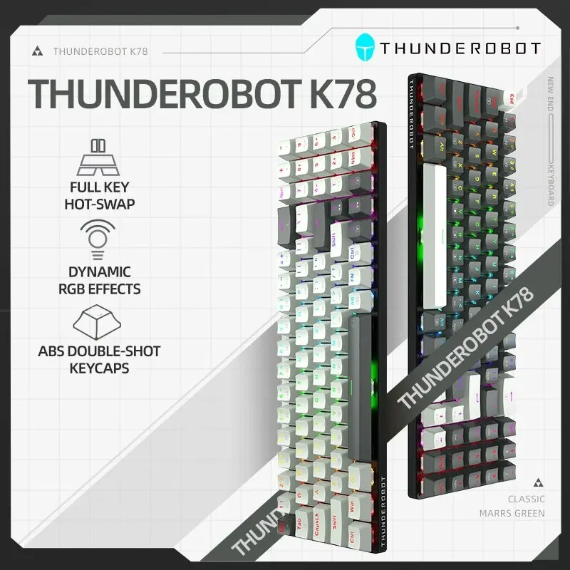 

THUNDEROBOT K78 TKL Механическая клавиатура Проводная RGB 75% Компактная раскладка TKL Игровая клавиатура с возможностью горячей замены для ноутбуков ПК Геймер