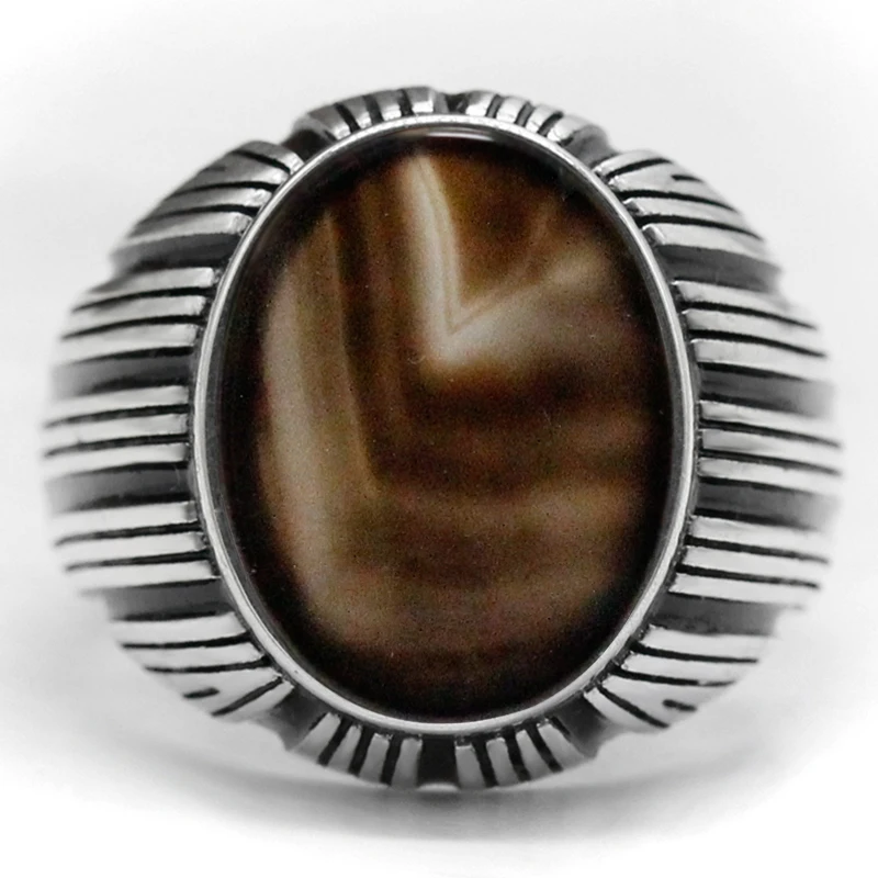 S925 pure silver men's handmade ring, paired with a stylish red natural agate stone ring, holiday party gift