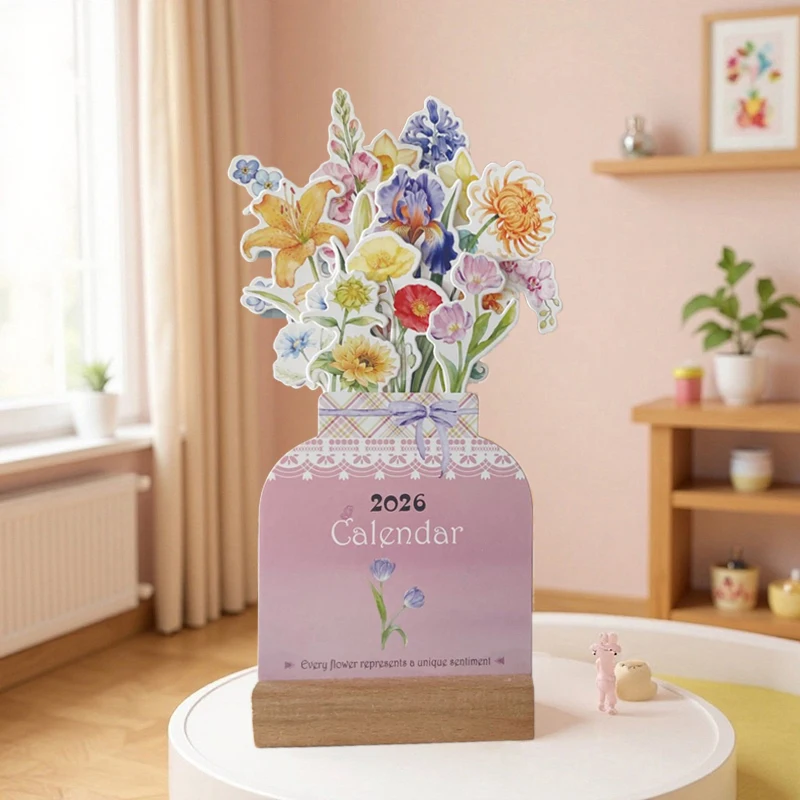 صديقة للبيئة ورقة زهرة سطح المكتب التقويم حامل خشبي التقويم لطيف رائعة الزخرفية زخرفة الخشب الطبيعي #2