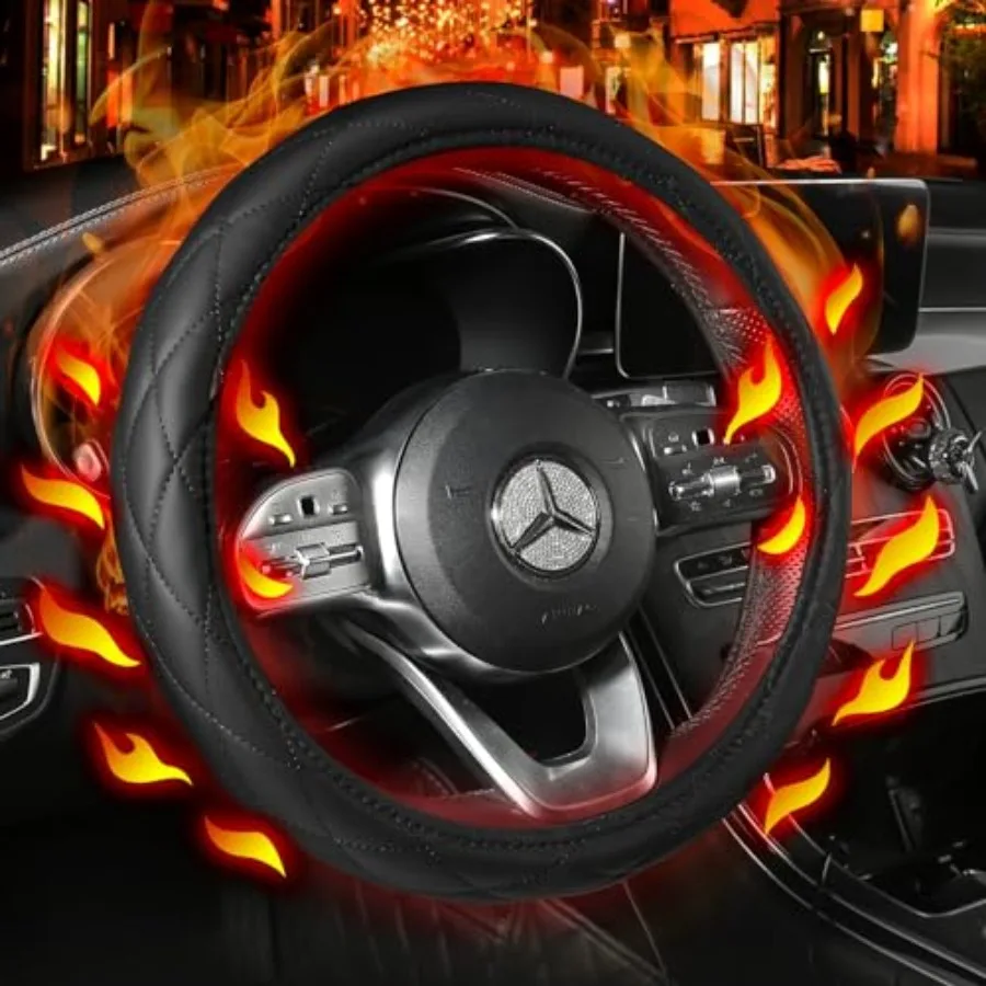 

Heated Steering Wheel Cover - Luxury Steering Wheel Heater 12V Quick Hand Warmer 14.5-15 inches Outer Diameter for Standard-Siz