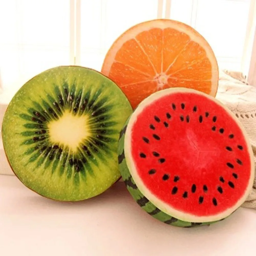 1pc 33cm Fruit Pattern Round Plush Pillow Fruit Shape Sofa Cushion Household Supplies Home Textiles Home Decor Muti Style