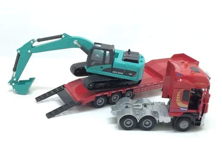 1:50 플랫베드 트레일러 트럭 합금 트레일러 롤러 굴삭기 로더 모델 운송 차량 소년용 디거 포크리프트 선물 장난감