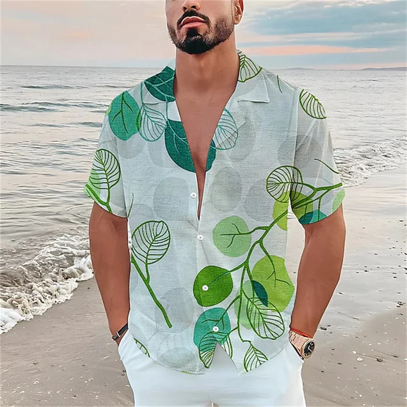 Camisa hawaiana con estampado 3D de flores para hombre, cárdigan de manga corta, color amarillo claro, playera tropical, SX-5XL