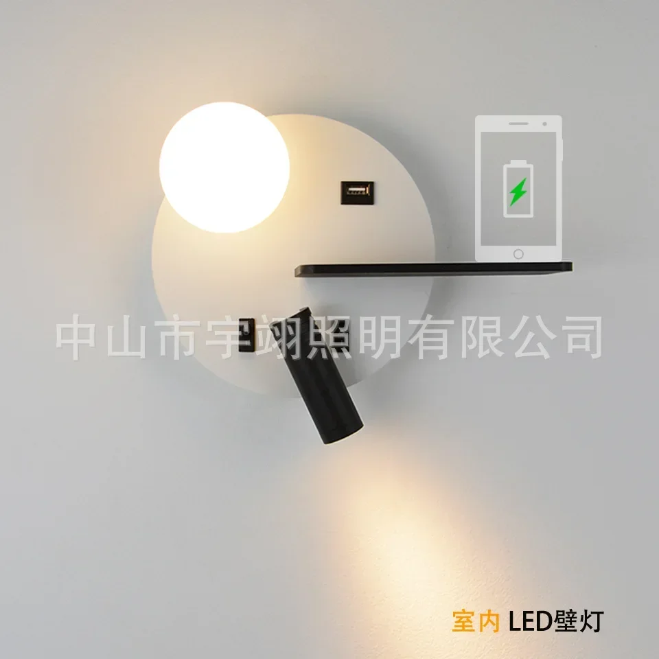 LED Wall Light with Switch - Bedroom Bedside Lamp with USB & Crystal Ball, Reading Sconce Luminaria for Indoor Lighting, Practic