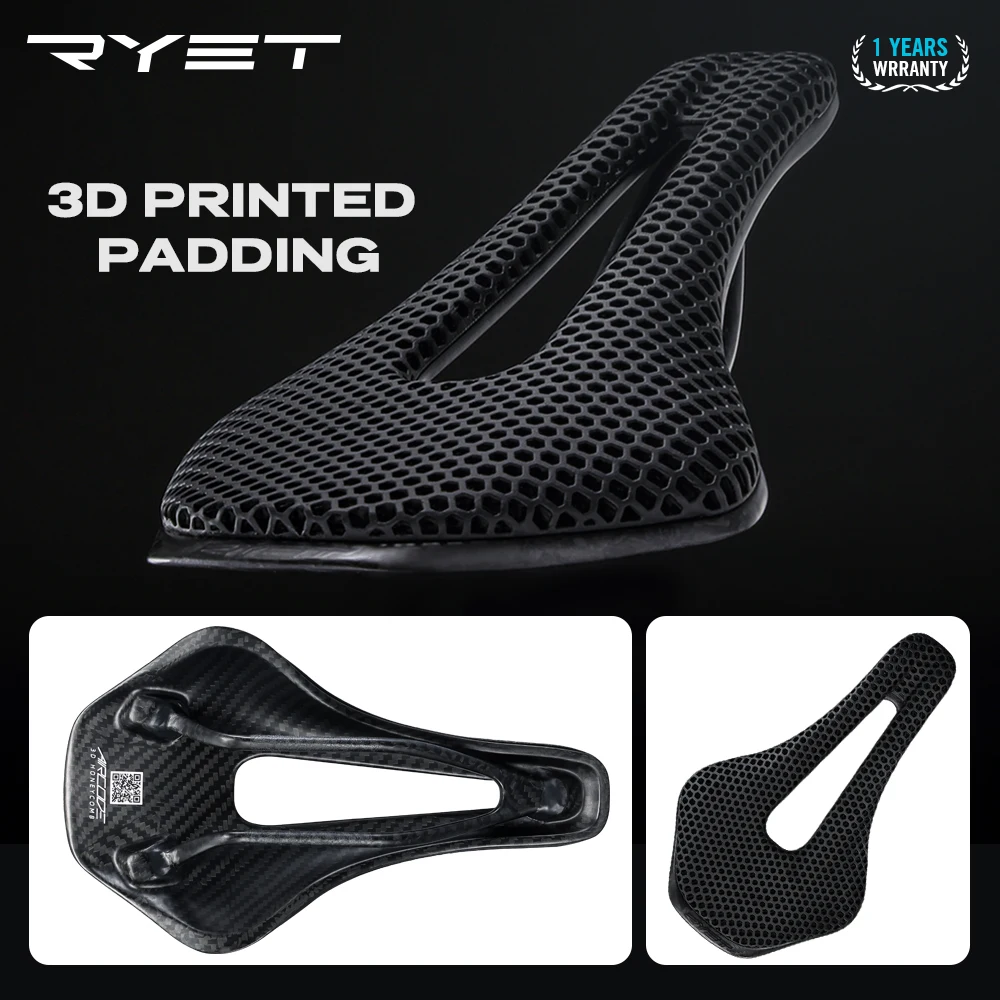 RYET-Selle de vélo ultralégère imprimée en 3D, fibre de carbone, creux, confortable, respirant, VTT, gravier, vélo de route, pièces de siège de cyclisme