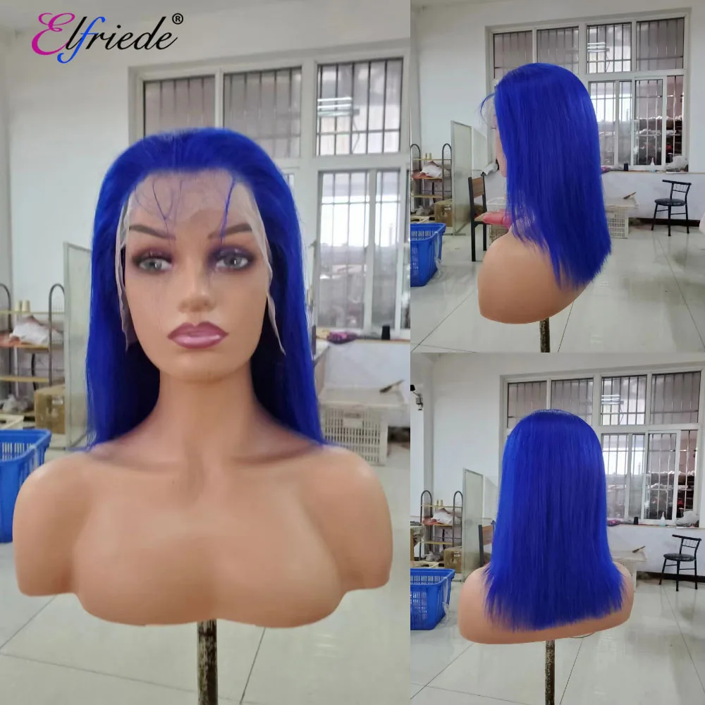 Elfriede Wig Bob Biru Royal Wig rambut manusia renda depan 4x4 penutup renda 13x4 13x6 Wig rambut Bob pendek Frontal renda untuk wanita