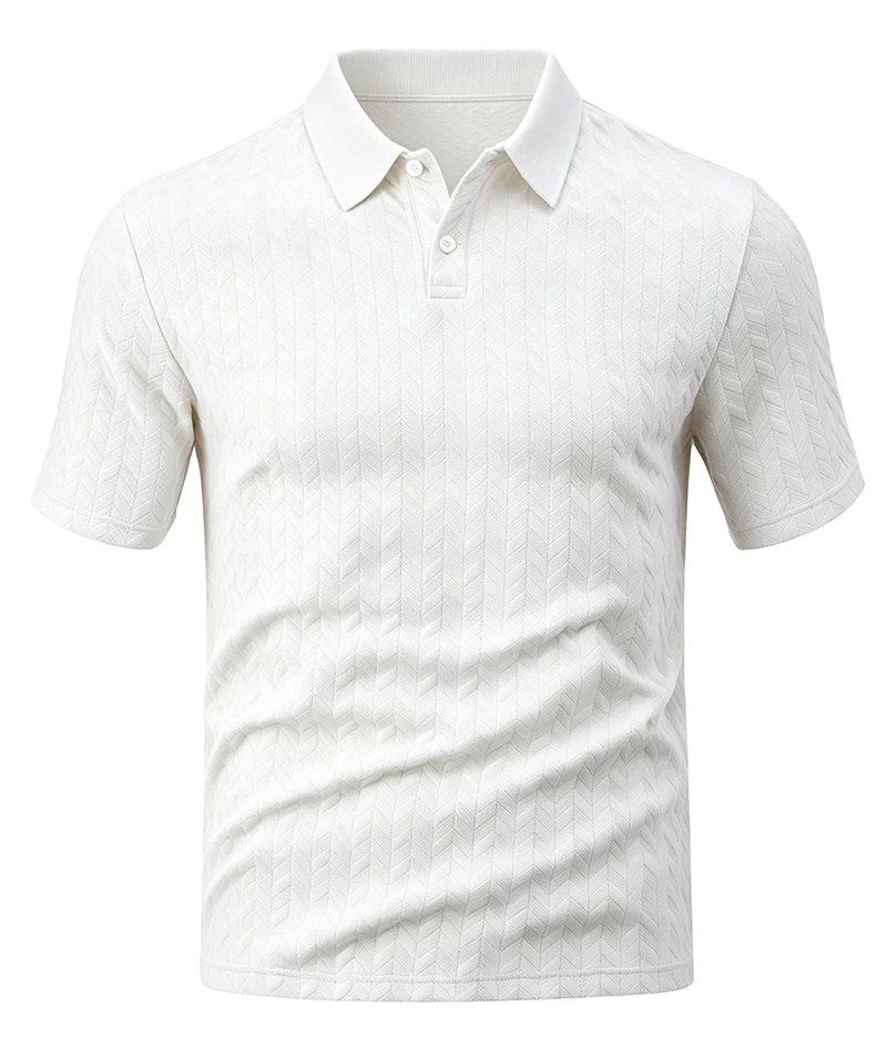 Herren-Poloshirt mit strukturiertem Jacquard-Muster, kurzärmelig, lockere Passform, vielseitig einsetzbar, für den Alltag, für den Urlaub, für die Freizeit, für den Sommer, Freizeitoberteile – Detail 20