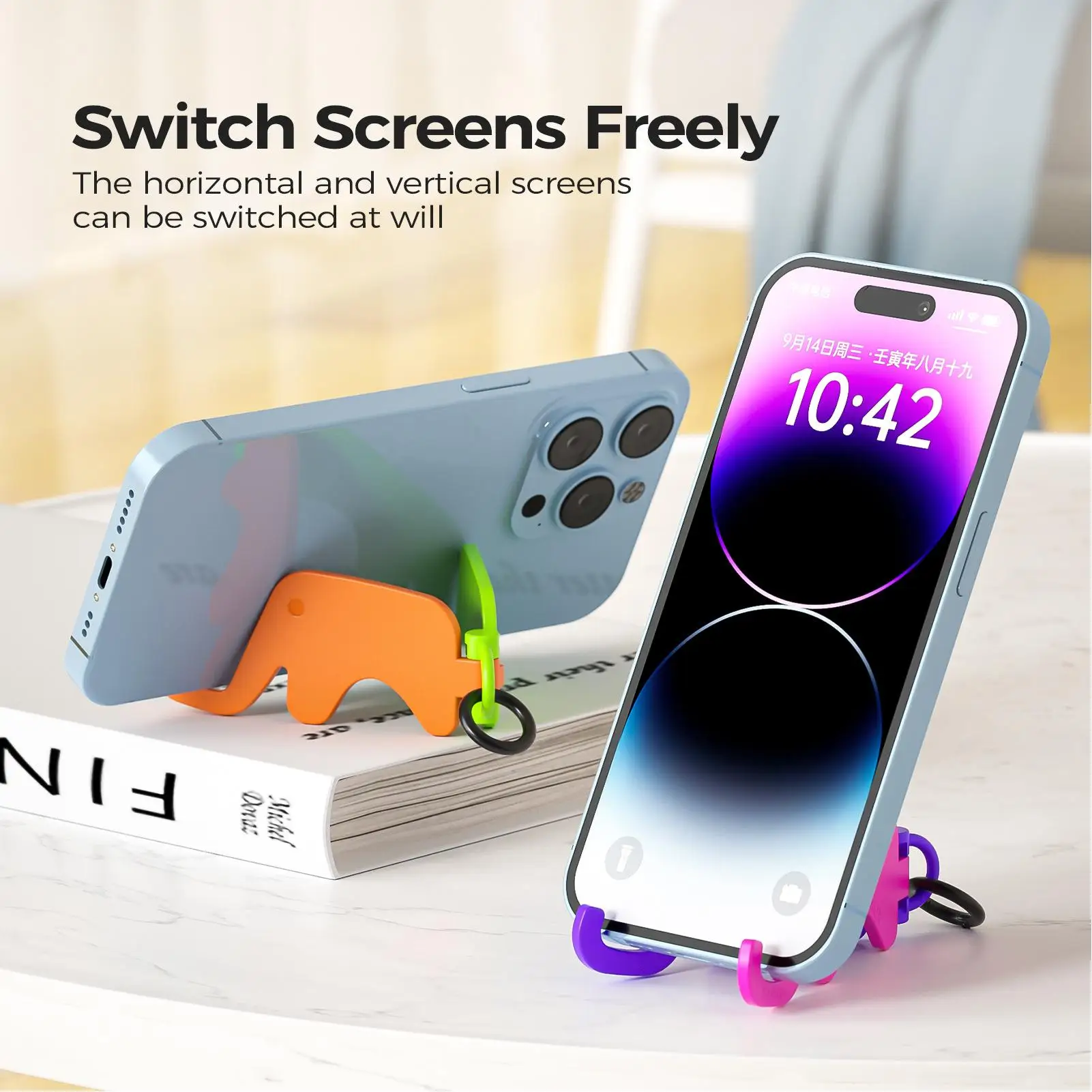 Elephant Shape Mobile Phone Stand Foldable Portable Phone Holder Cartoon Dopamine Elephant Bracket With Keychain