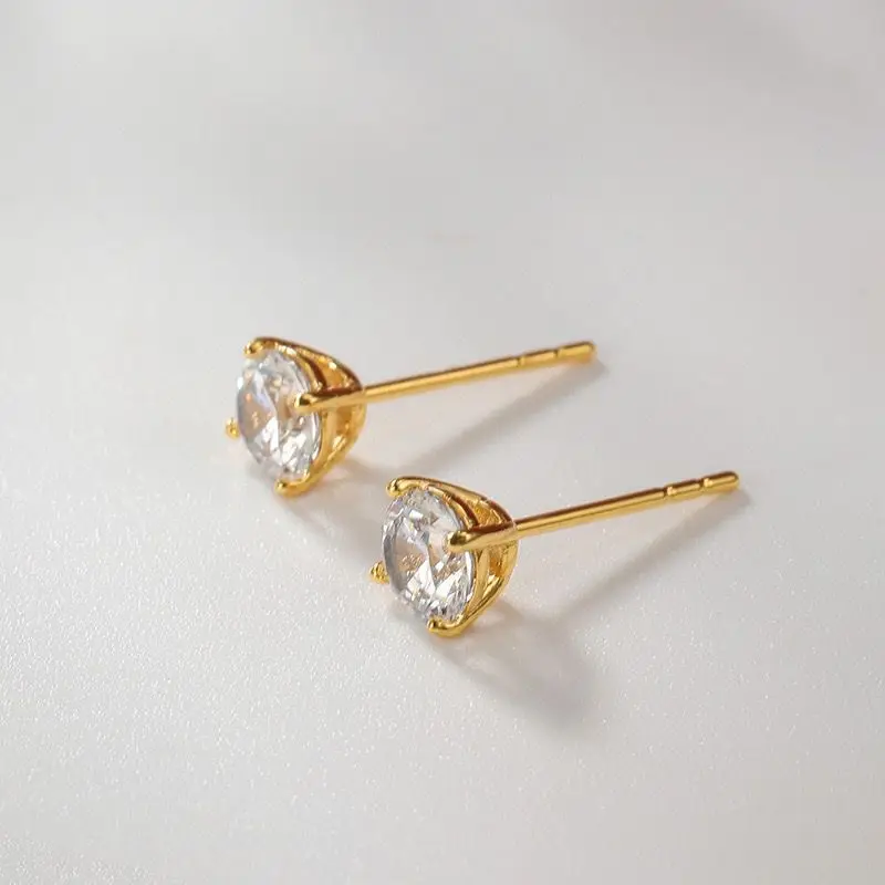 أسعار الجملة --- 3/5/7 مللي متر 4 مخالب واحدة جولة الزركون وأقراط للنساء مجوهرات الأزياء XP 24 k الذهب الخالص مطلي #3