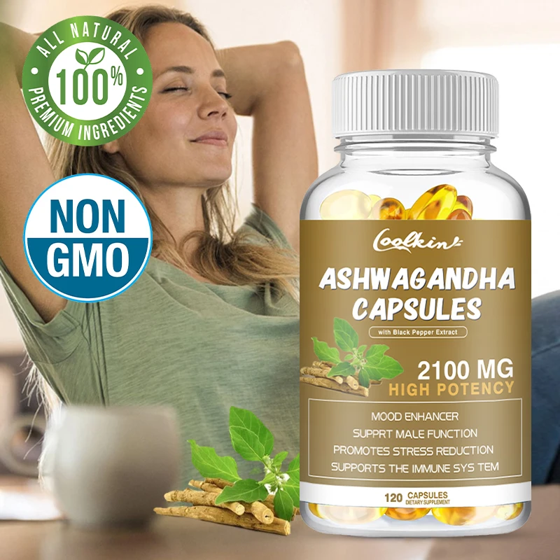 Ashwagandha Capsules - Support Brain and Memory, Relief Stress, Support Focus Mood, Deep Sleep