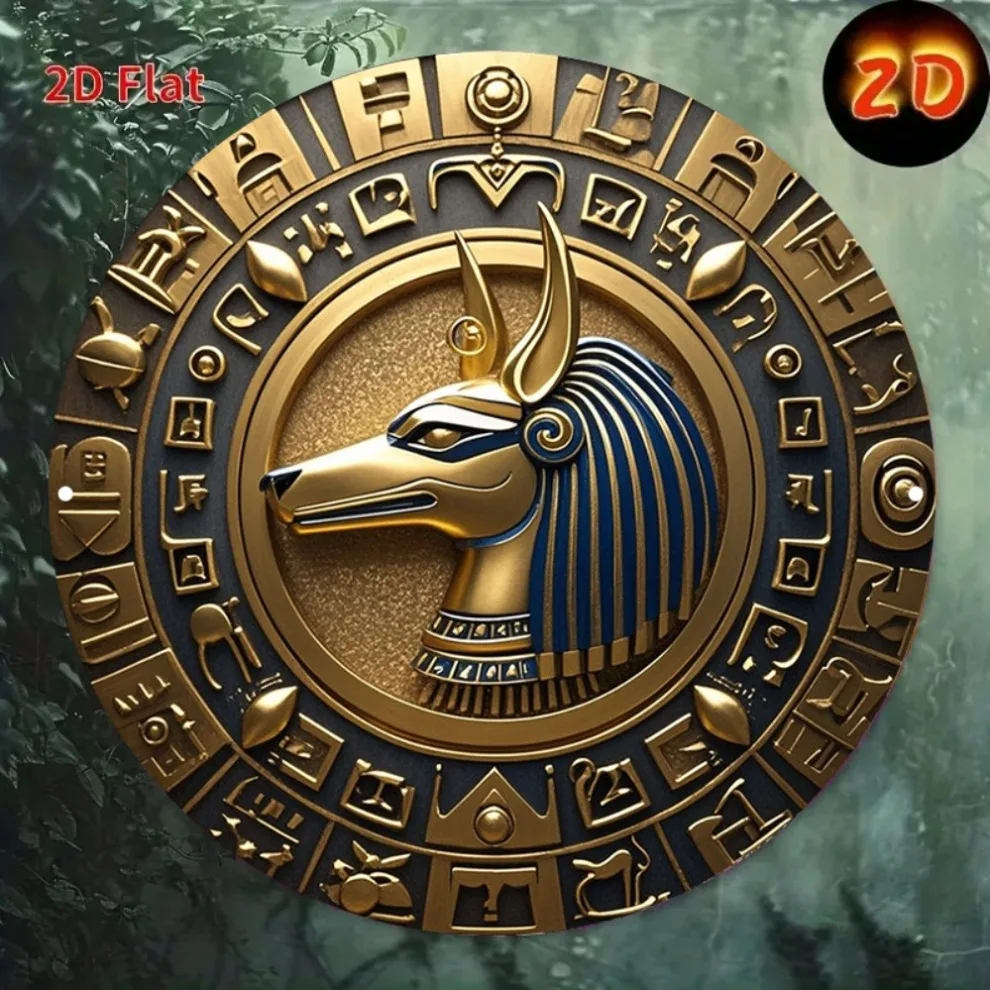 ديكور حائط على شكل عين حورس المصرية - لوحة ألومنيوم فرونية ذهبية وزرقاء مقاس 8 × 8 بوصة رمز معدني ديكور متحف بار المنزل فريد من نوعه G