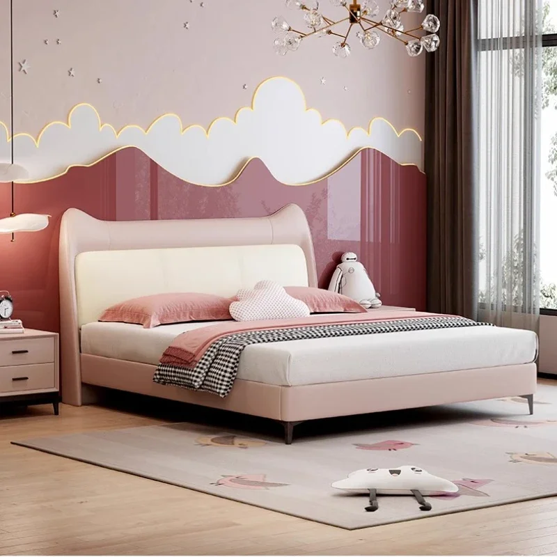 

120x200cm 150x200cm 180x200cm Simple Cartoon Genuine Leather Bed Mattress Bedside Table Beds Set Bedroom Bed Bases And Frames