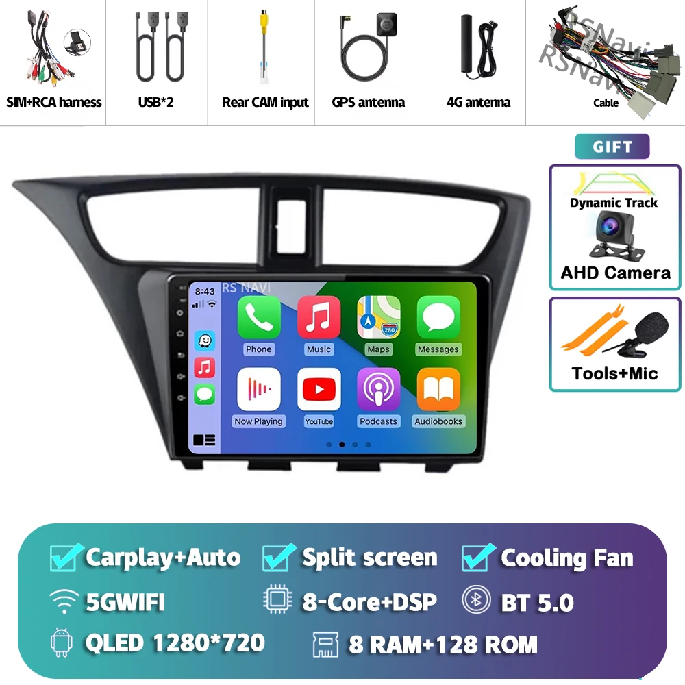 Android 15 Carplay Auto Voor Honda Civic Hatchback 2012 2013 2014 2015 2016 2017 Multimedia Autoradio Speler WIFI + 4G DSP Stereo