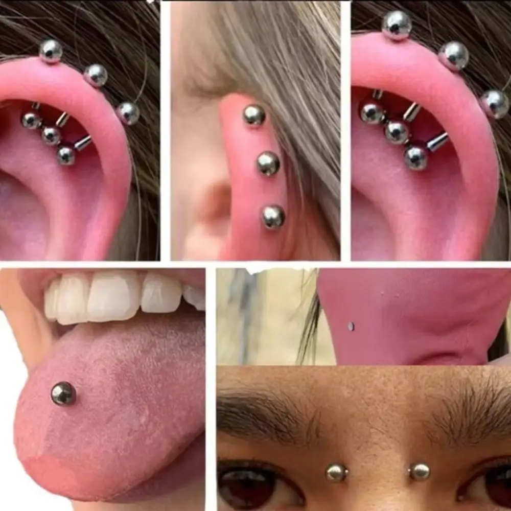 40Pcs Set Stainless Steel Body Piercing Accessories Set Eyebrow Nails Tongue Nails Lip Nails Nose Rings Fashion Earring Studs