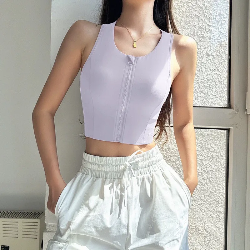 Einteiliger Sport-BH mit Frontreißverschluss, Crop-Top für Damen, stoßfest, schnelltrocknend, hochfeste Weste, Fitness-Yoga-BH, Gym-BH-Oberteil – Detail 3