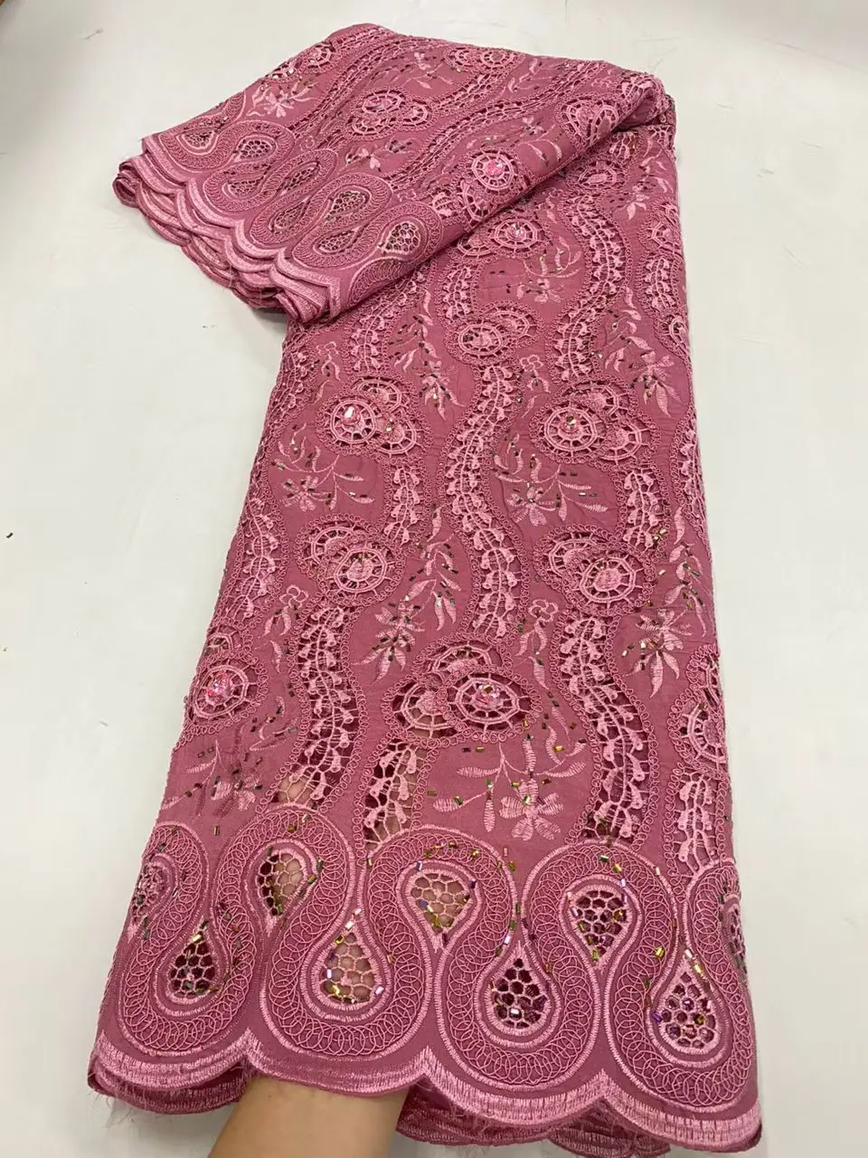 

2026 High-Quality Africa Nigerian Sequins Cotton Embroidery Lace Fabric Tulle for Wedding Party Dress Chiffon JL559 5 Yards