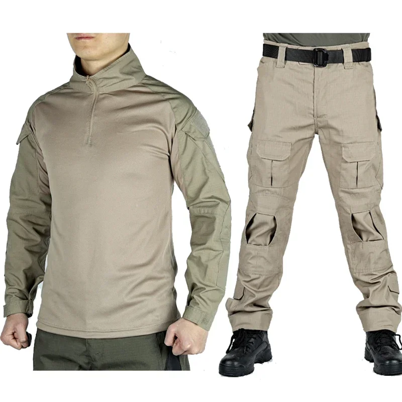 Mens Outdoor Sets Quick Drying Multiple Pockets Shirts Wear Resistant Cargo Pants Training 2 Pieces Set Male