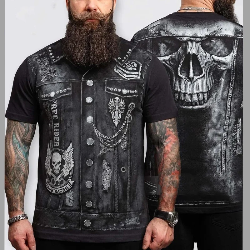 Fashion Fake Two Piece Jacket T-Shirts 3D Print New Men's Short Sleeve O-Neck T Shirt Casual Harajuku Y2K Tops Tees Men Clothing