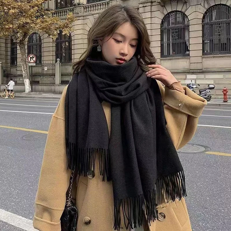 New Women\'s Winter Scarves Cashmere Scarf Woman Black Ladies Winter Wool Scarf Warm