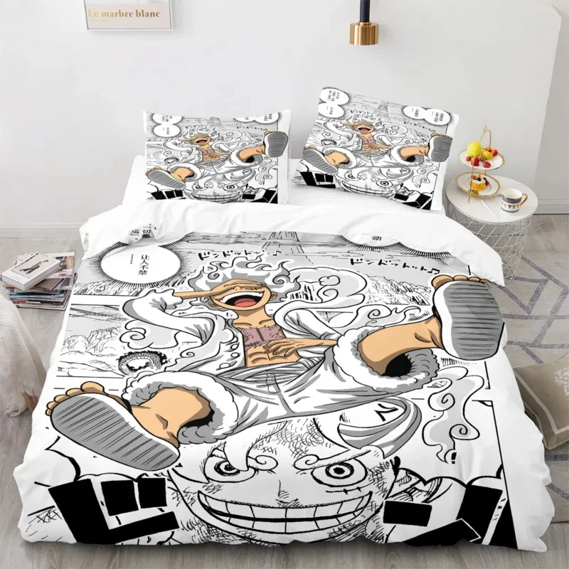 Cartoon Anime One Pieces Duvet Cover Set Nika Luffy Gear 5 Bedding Set Luffy Quilt Cover Pillowcase Twin Single Queen King Size