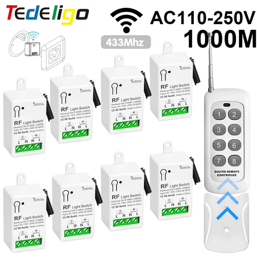Mini interruptor de luz inalámbrico RF de 433 Mhz con Control remoto, interruptor receptor de relé Ac220V de distancia de 1000M para ventilador de lámpara Led para el hogar