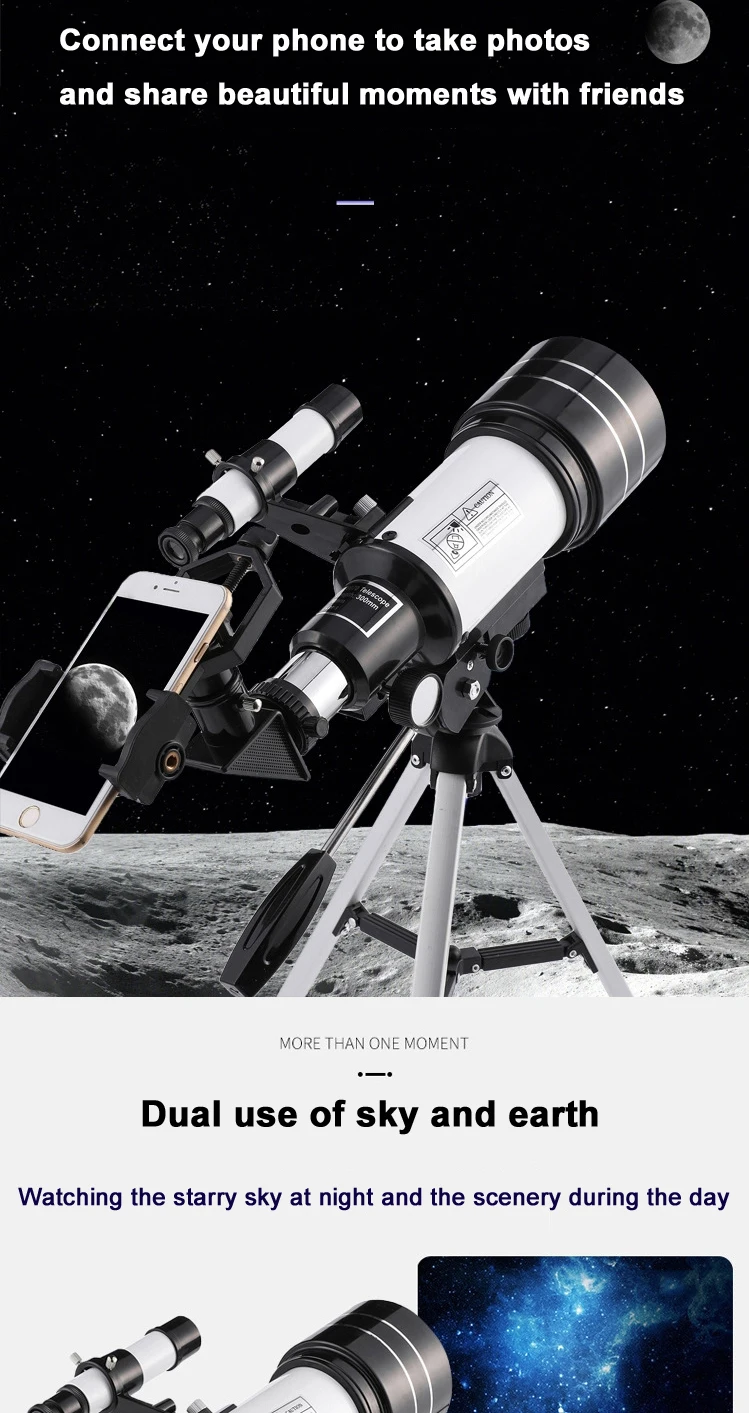CAOX Professionelles Astronomisches Teleskop F30070 Monokular 150-facher Zoom HD Nachtsicht Mond- und Sternbeobachtung AZM70300 Sternenbeobachtung – Detail 4