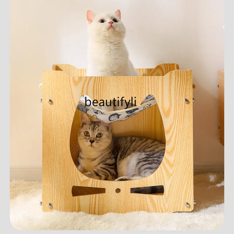 

yj Cat Nest Four Seasons Universal Semi-Enclosed Cat House Wooden Production Box Summer Ventilation Cat Villa