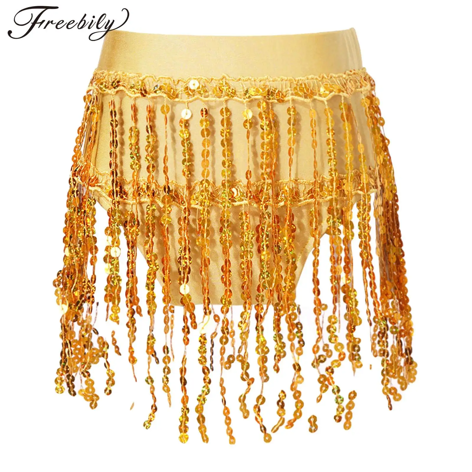 

Kids Girls Sequin Tassel Bottoms Skirts Elastic Waistband Children Samba Rumba Latin Dance Costume Chacha Performance Dancewear