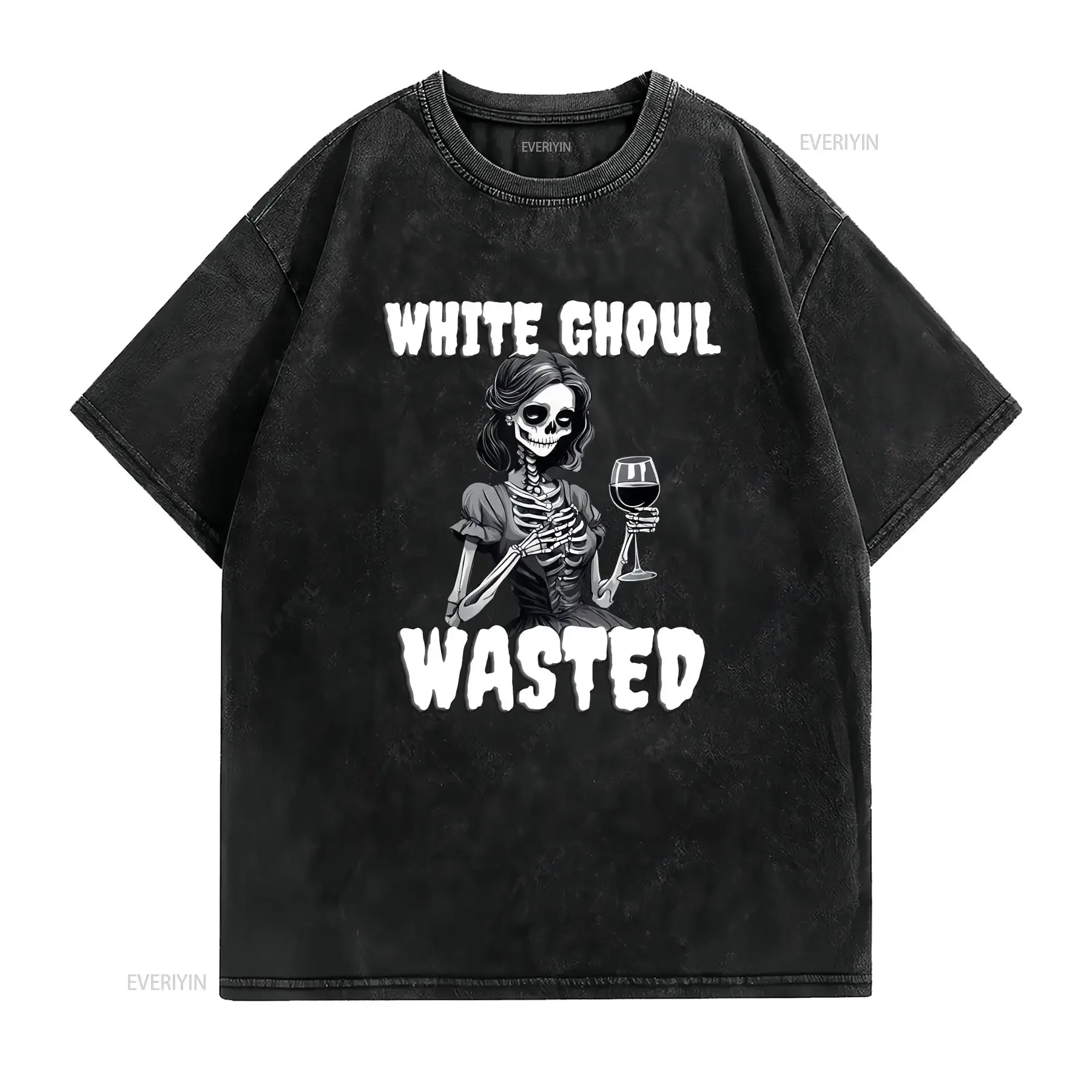 White Ghoul Wasted Funny Halloween Drinking Party T Shirt vintage Washed homme graphic Soft Stretched fashion Unisex Stylish