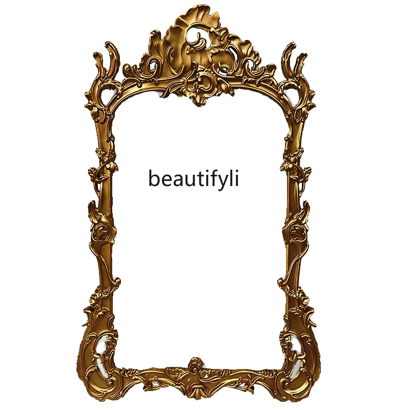 

French full-length mirror European retro flower-carved mirror villa, entrance living room decorative mirror room wall hanging