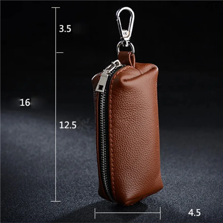 

Genuine Leather Key Holder - Unisex Car/House Key Organizer Pouch with Long Keychain, Cow Split Leather Wallet Case