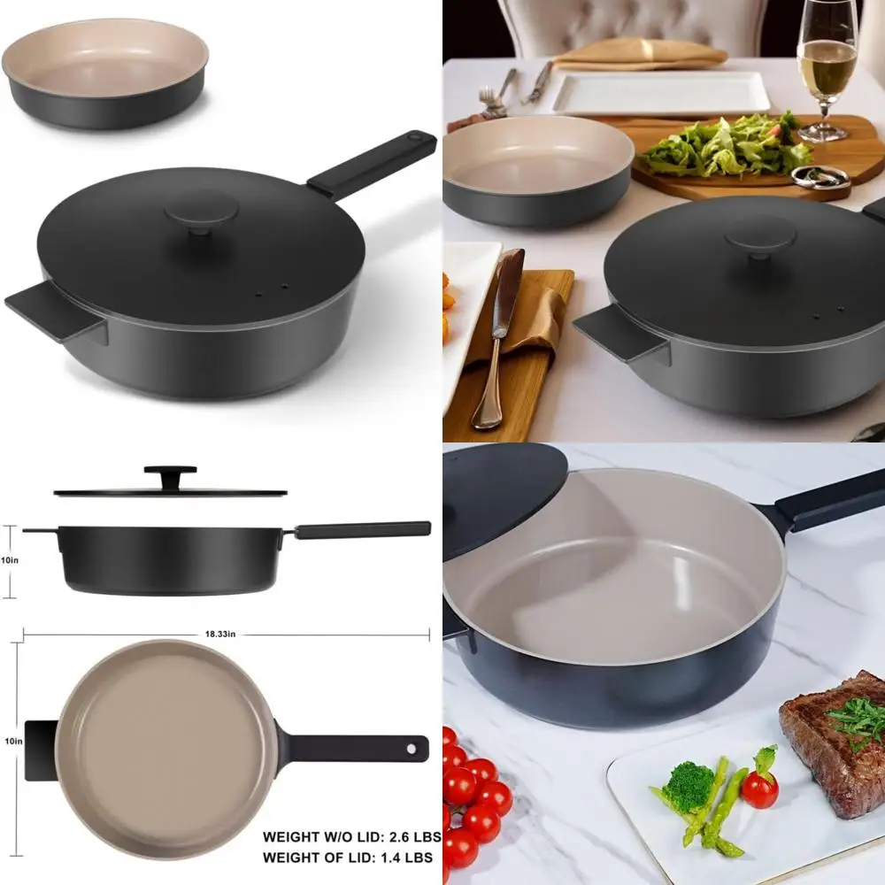 

Multifunctional Ceramic Nonstick 11 Inch All-in-One Pan with Lid and 9.5 Inch Circle Pan Set for Versatile Cooking in Black