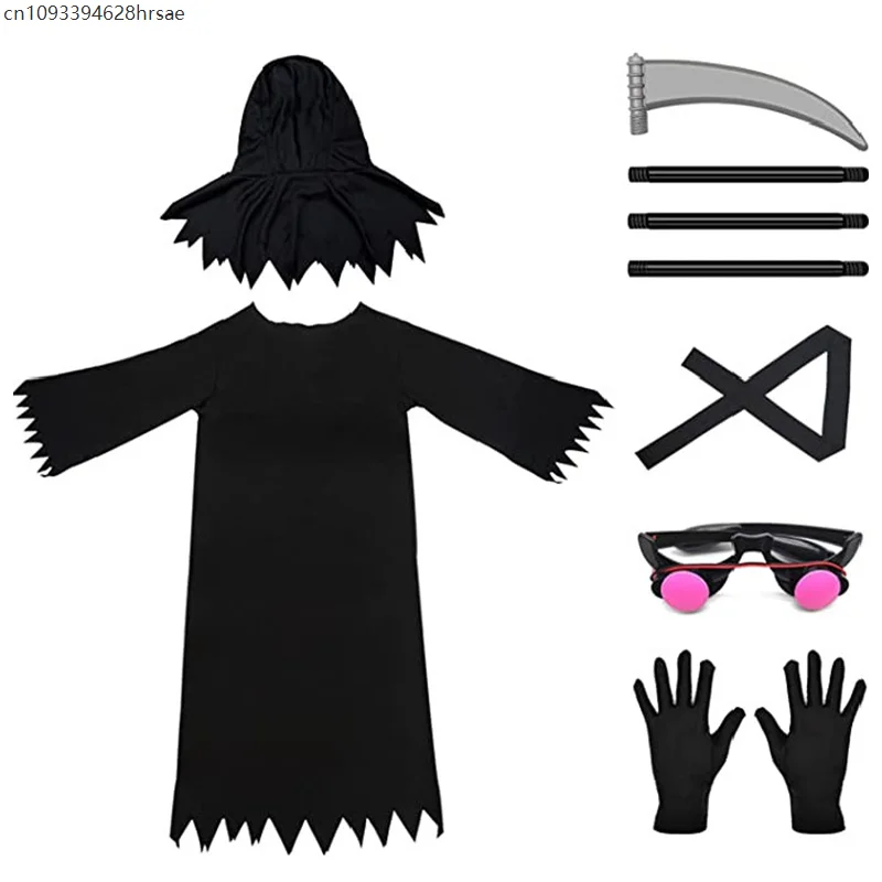 

2025 Grim Reaper Costume For Boys Men Dark Scream Ghost Halloween Dress Up With Glowing Red Eyes