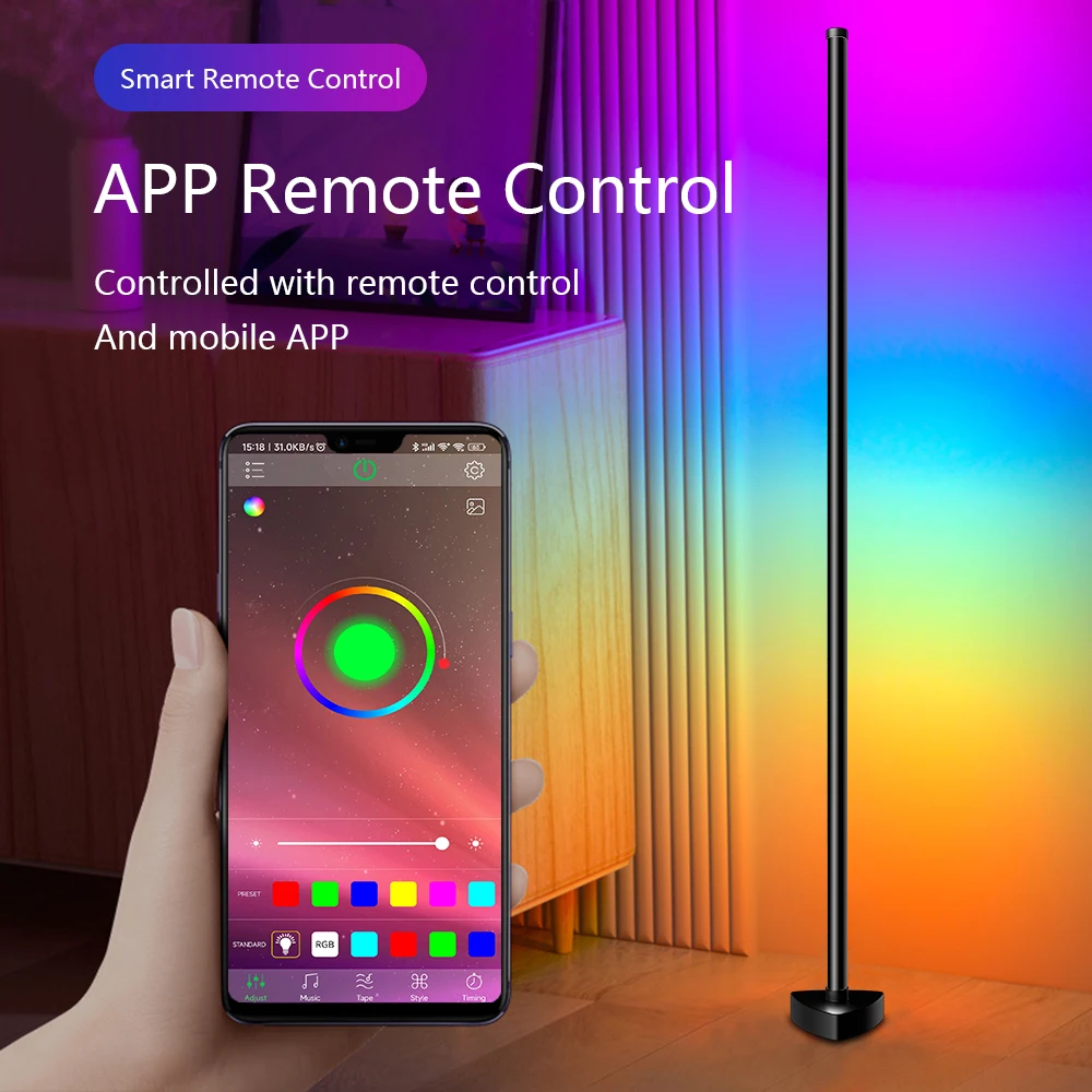 Imagem -03 - Rgb Led Atmosfera Decorativa Floor Light Dimmable Controlado por Smart App Lâmpada de Assoalho para Quarto Canto Interior Luzes de pé