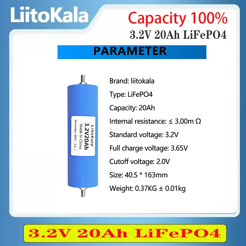 LiitoKala-Original LiFePO4 Battery, 3.2V, 20Ah, 4S, 12V, 24V, Solar and Wind Energy Systems, Motorcycle, Car, Motor Batteries