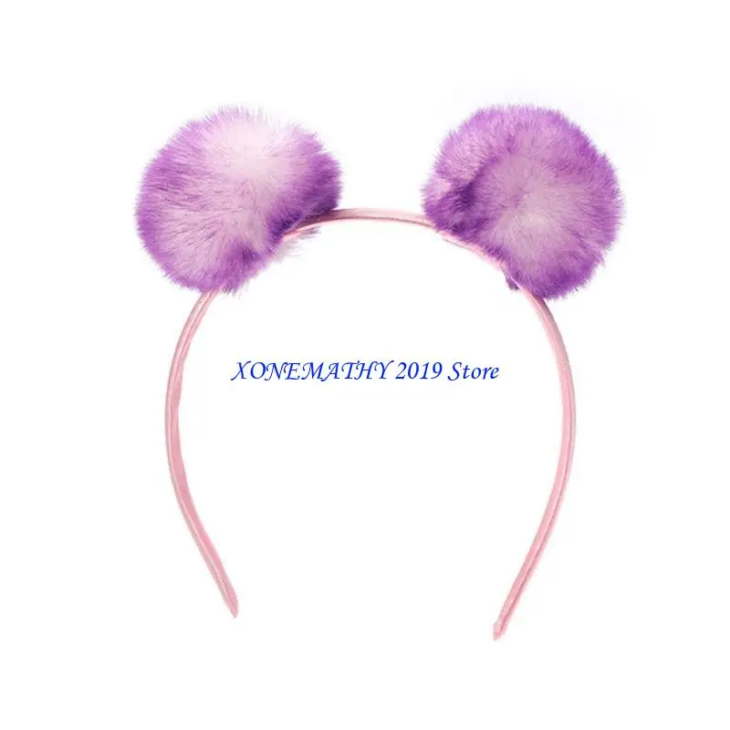 

F42F Plush Hairhoop Lovely Colorful Furry Balls Hairband Child Party Props Headpiece