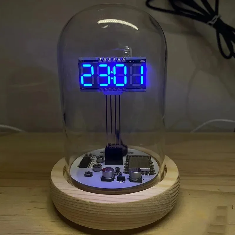 Handmade with Glass Cover Retro Glow Tube Clock Cyberpunk Desktop Creative Clock Technology Ornaments