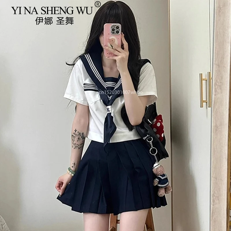 Uniforme de Escuela Japonesa nuevo para niña, traje Jk Sexy para primavera y otoño, corbata azul marino, uniforme de marinero, ropa de escuela secundaria