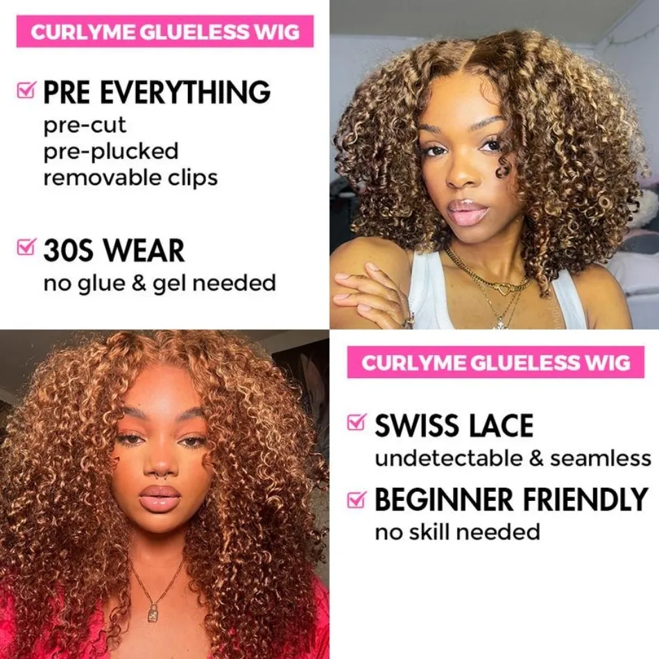 Highlight Honey Blonde Wear And Go Glueless Bob Wig Human Hair Curly Deep Wave Ombre Brown 5X5 Hd Lace Closure Wig 250 Density view 4