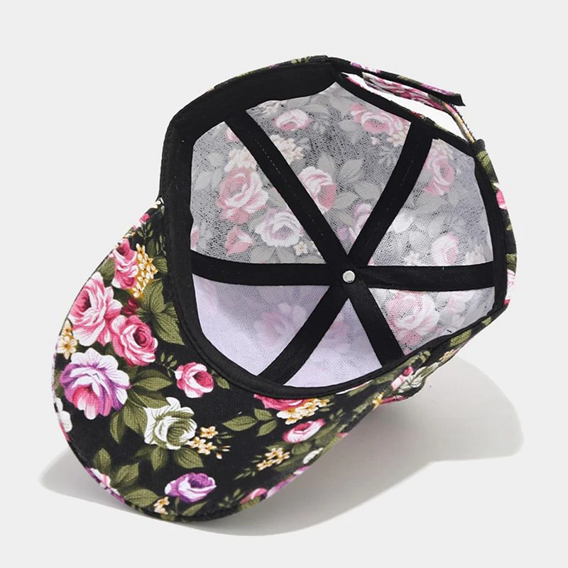 Women\'s Floral Print Flower Baseball Caps Ladies New Shade Couple Hats Outdoor Stretch Flowers Leaves Summer Canvas Baseball Cap