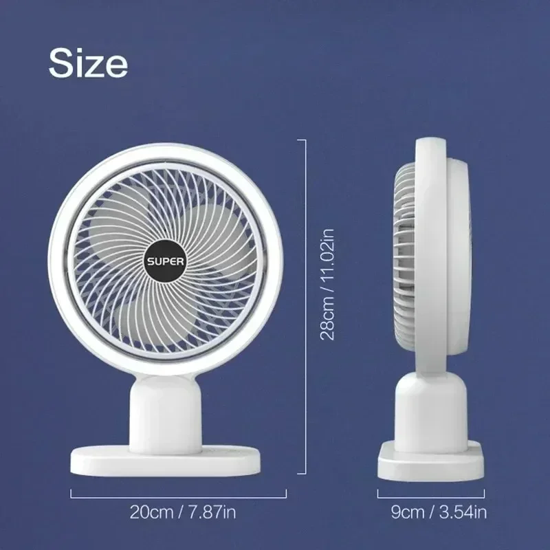 Portable Wireless Fan With Night Light 120° Rotation Quiet Mini Electric Fan USB Rechargeable Fans for Desktop Office Home